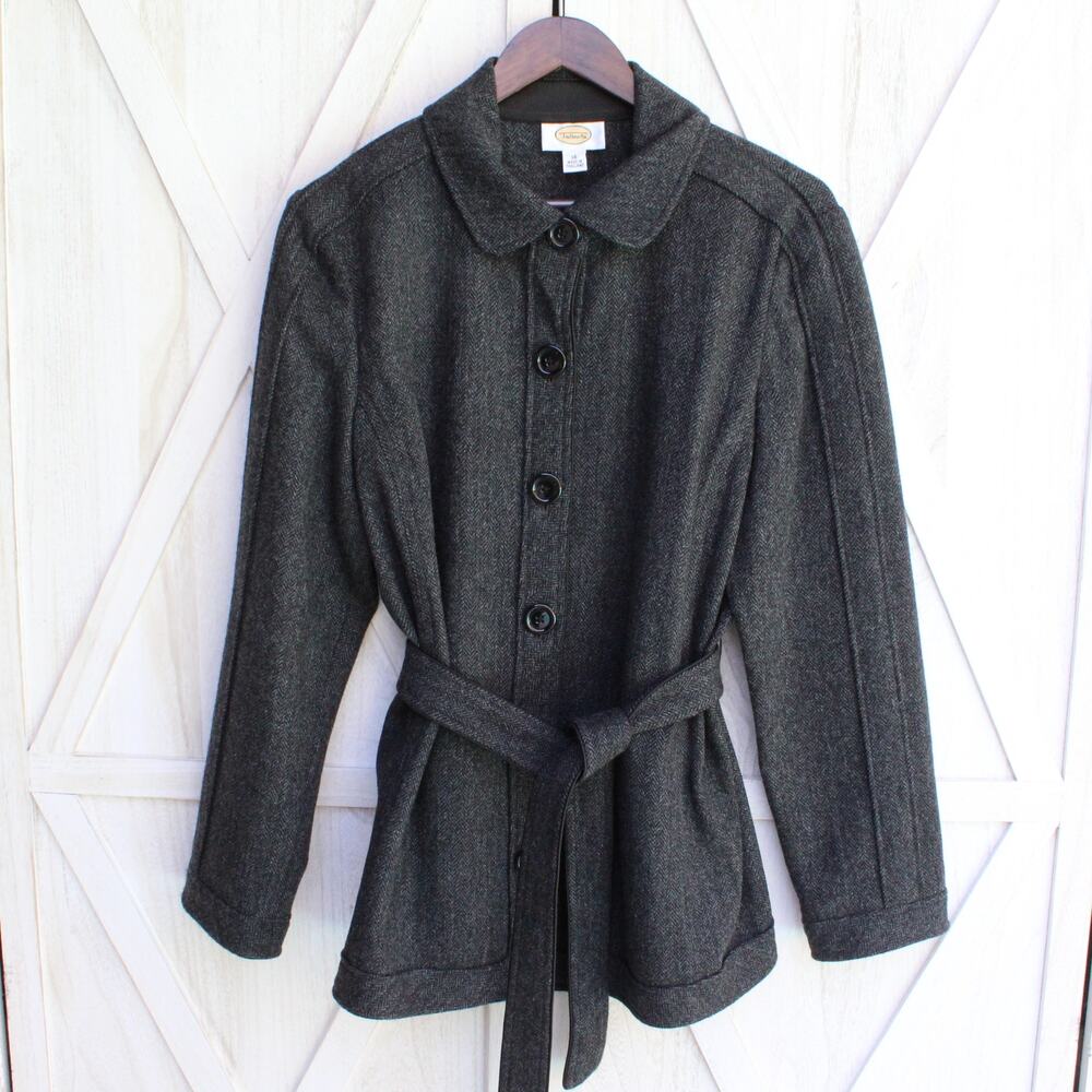 Talbots Grey Belted 100% Wool Coat 16